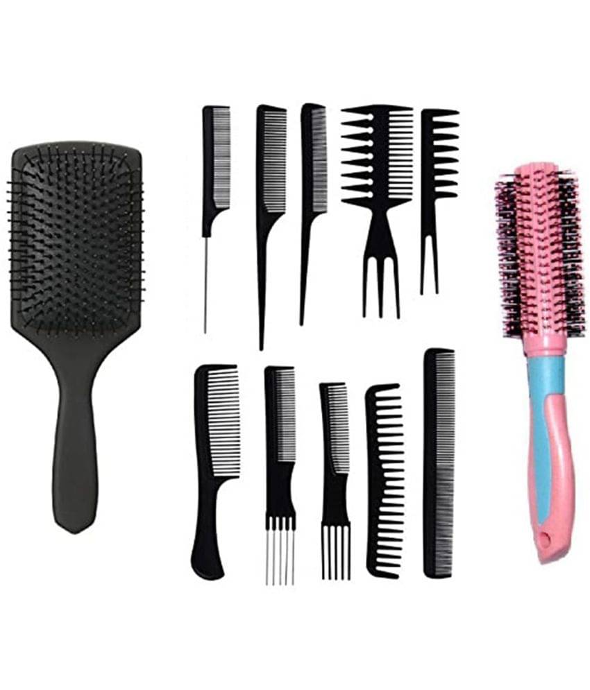 Lenon Professional use Paddle Comb, 10 Pcs Comb and Salon Round Comb Pack of 12 Lenon Professional use Paddle Comb, 10 Pcs Comb and Salon Round Comb Pack of 12