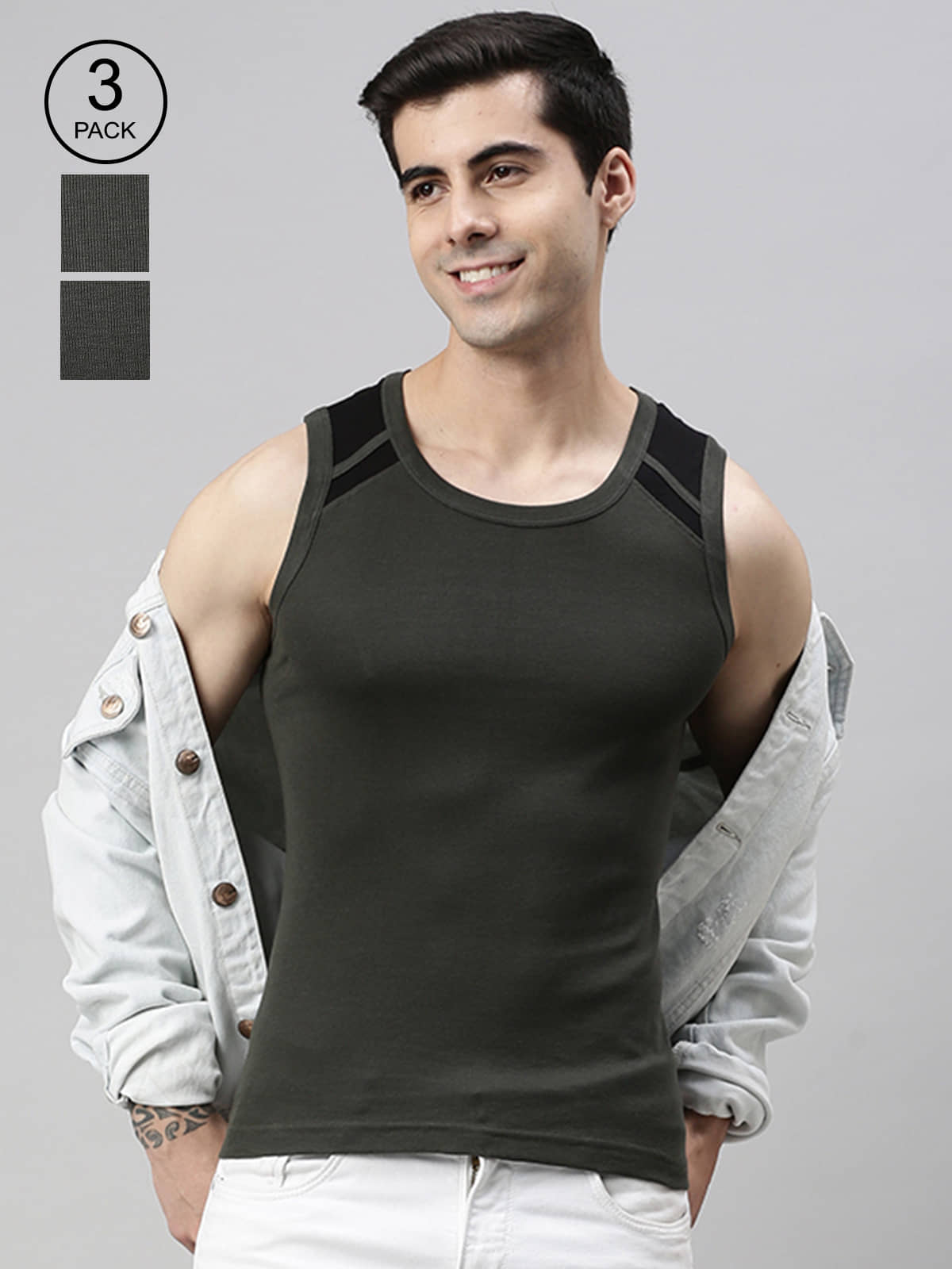 Pack of 3 Lux Cozi - Multicolor Cotton Men's Vest - Nightwear & Loungewear | Buy online on ZillyBuy