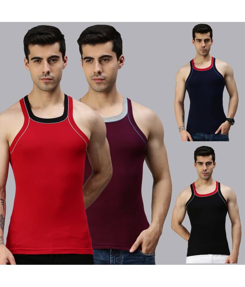 Pack of 4 Lux Cozi - Multicolor Cotton Men's Vest - Nightwear & Loungewear | Buy online on ZillyBuy