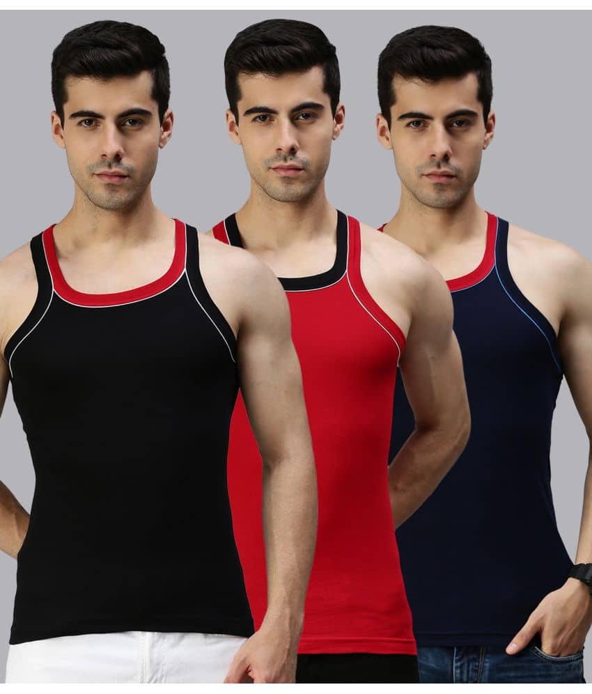 Pack of 3 Lux Cozi - Multicolor Cotton Men's Vest - Nightwear & Loungewear | Buy online on ZillyBuy