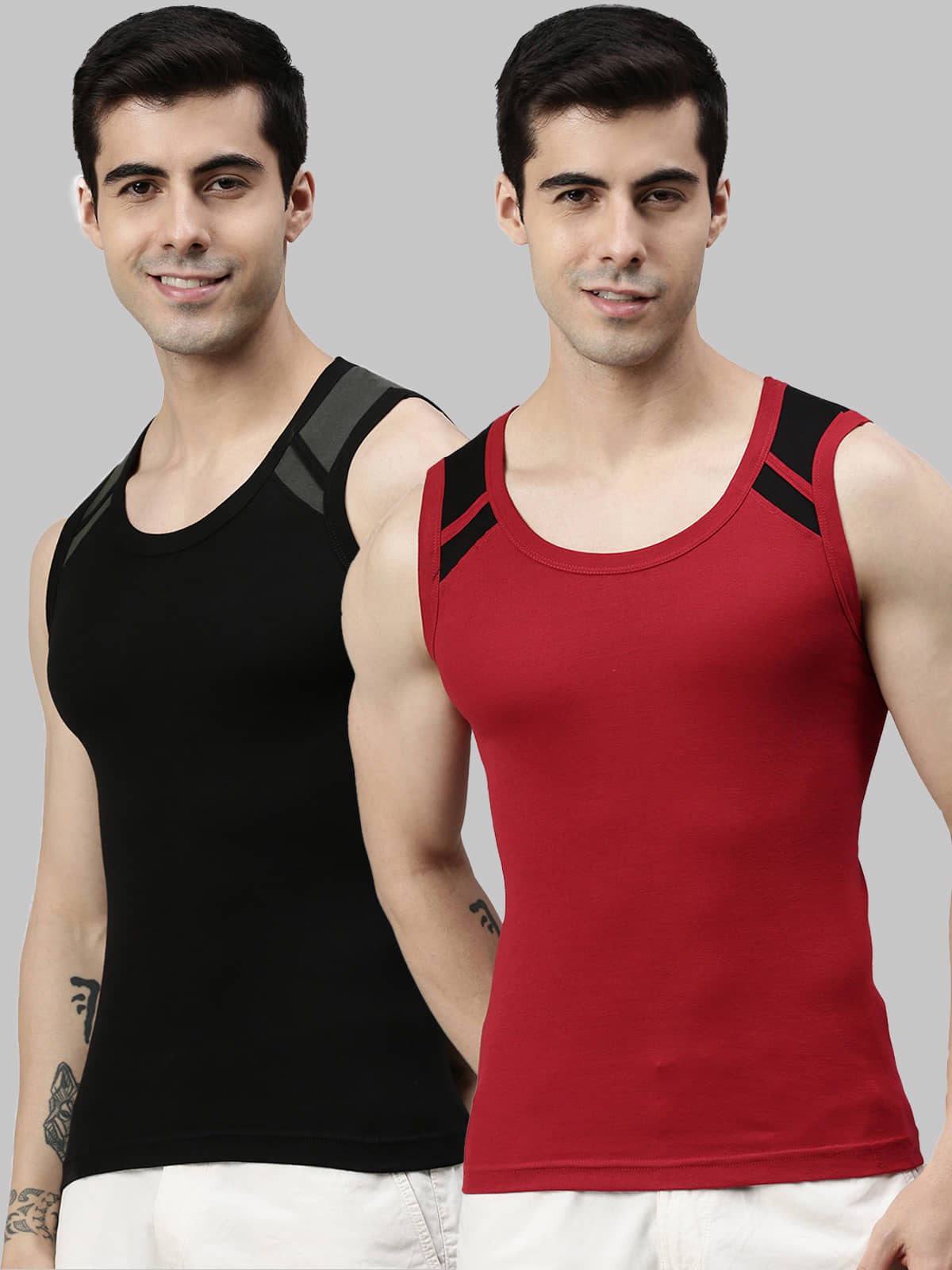 Pack of 2 Lux Cozi - Multicolor Cotton Men's Vest - Nightwear & Loungewear | Buy online on ZillyBuy