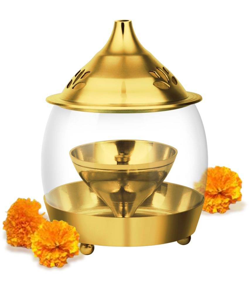     			Treo By Milton Arpan Brass Diya With Borosilicate Glass Cover, Small
