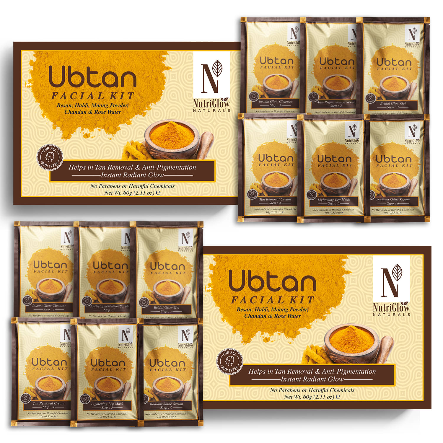     			NutriGlow NATURAL'S Ubtan Facial Kit For Glowing Skin, Tan Removal With Haldi & Chandan, 60gm (Pack of 2)