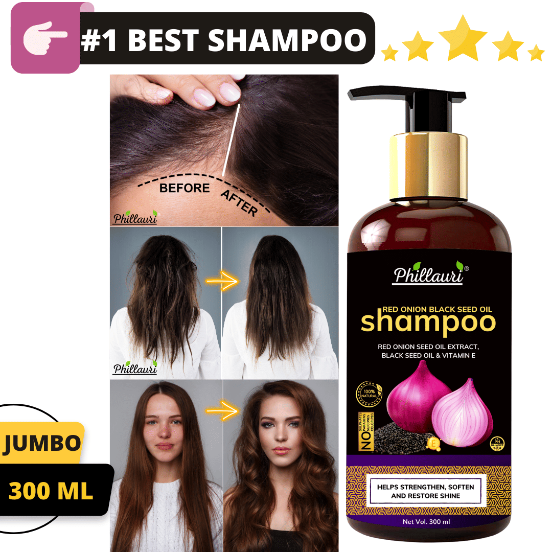 Phillauri Red Onion Black Seed Oil Strong, Smooth and Silky, Anti Dandruff Shampoo (300 ml)     			Phillauri Red Onion Black Seed Oil Strong, Smooth and Silky, Anti Dandruff Shampoo (300 ml)