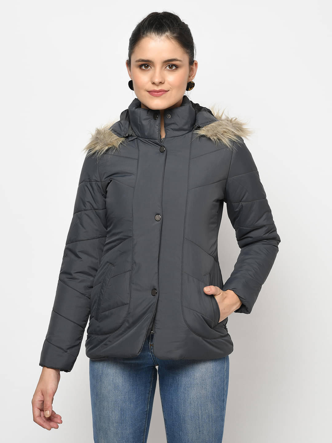     			Trufit Polyester Grey Hooded Jackets Single