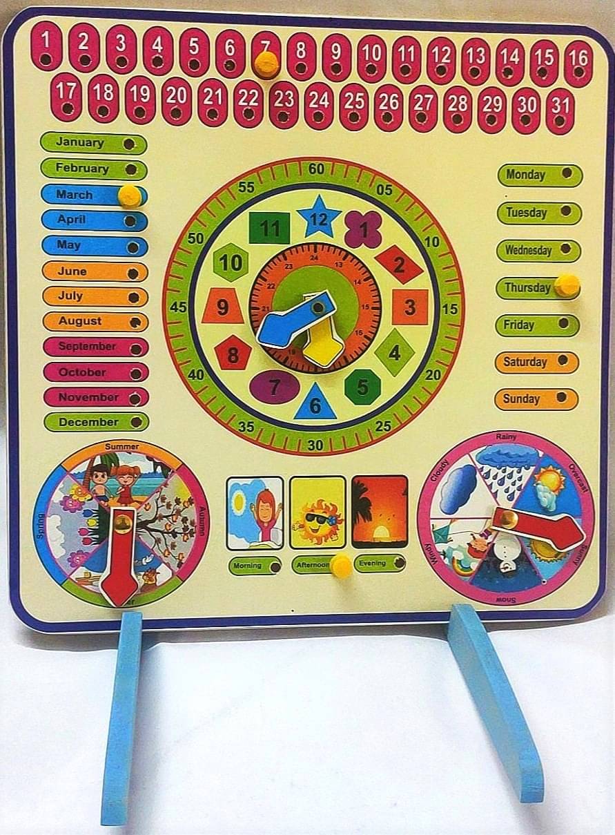     			WOODEN LEARNING CALENDER CLOCK  (DAYS OF THE WEEK , MONTHS OF THE YEAR , WEATHER SEASON )  FOR KIDS PRE PRIMARY EDUCATION