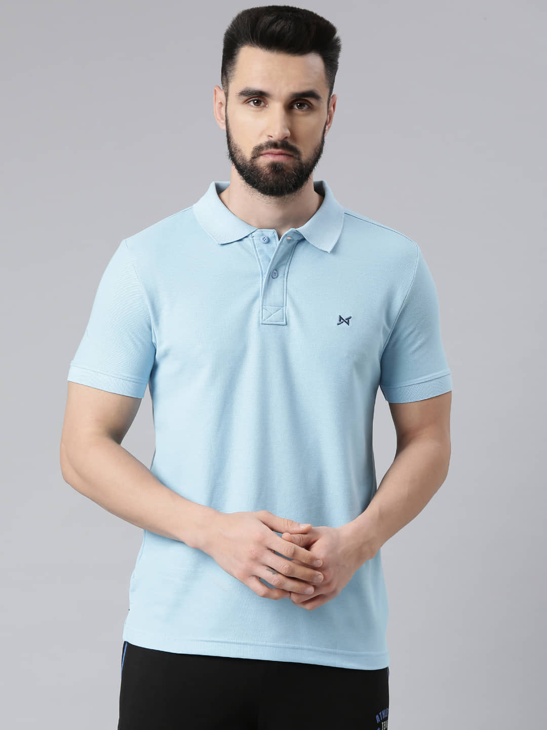 Force NXT Pack of 1 Cotton Regular Fit Solid Half Sleeves Men's Polo T Shirt ( Blue )