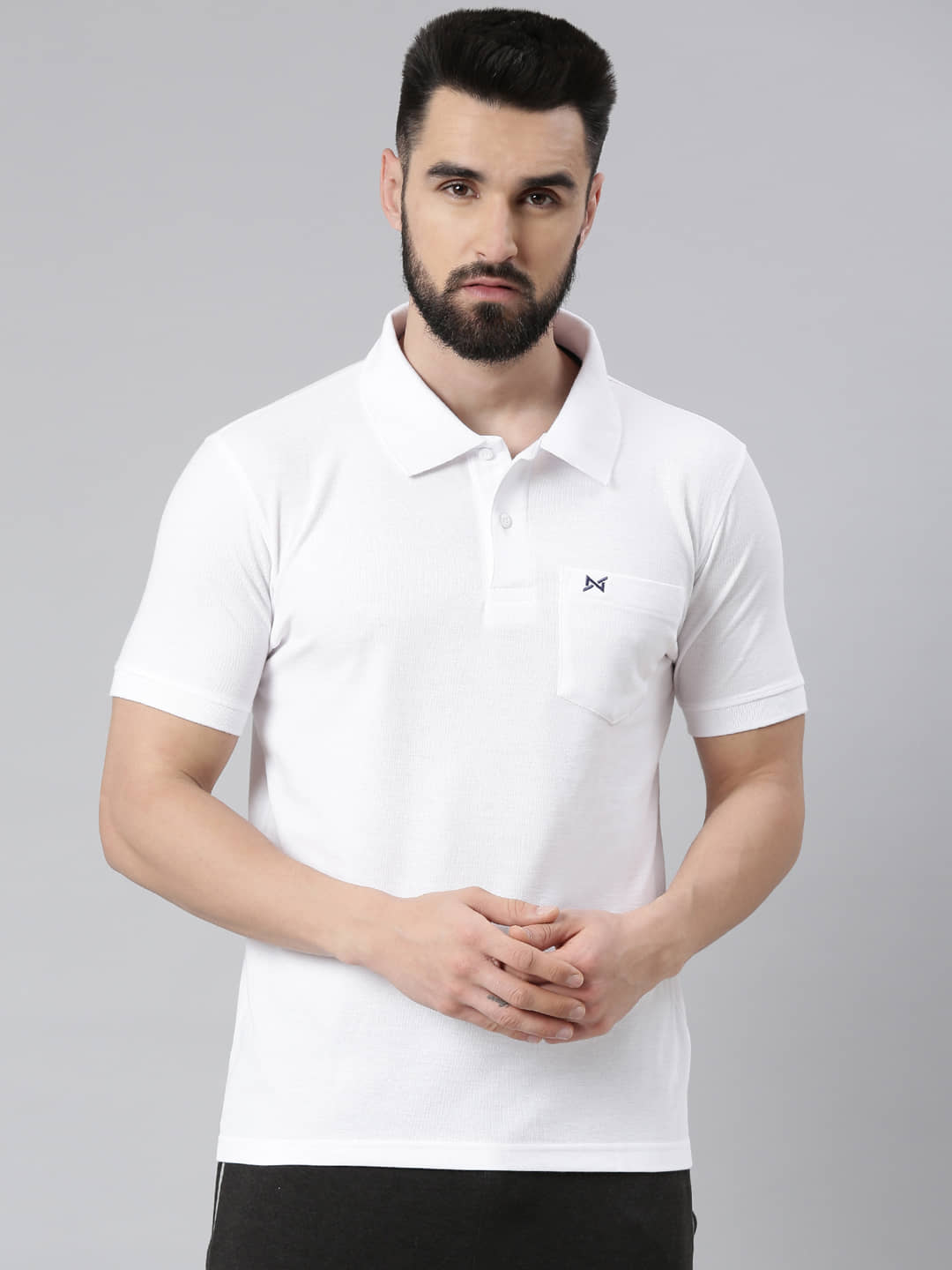 Force NXT Pack of 1 Cotton Blend Regular Fit Self Design Half Sleeves Men's Polo T Shirt ( Grey )