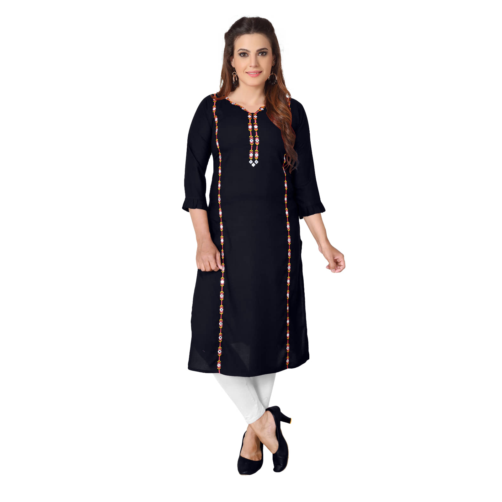 Kapadia - Black Rayon Women's Straight Kurti ( Pack of 1 ) - Kurtis, Tunics | Buy online on ZillyBuy