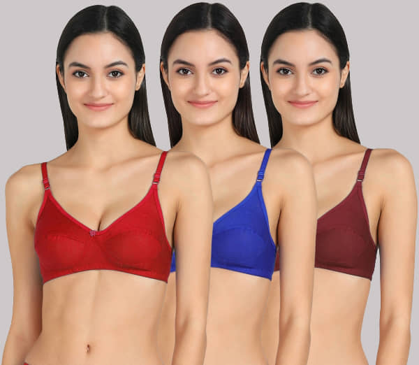 Kiran Enterprises Pack of 3 Cotton Blend Non Padded Women's Everyday Bra ( Multicolor )