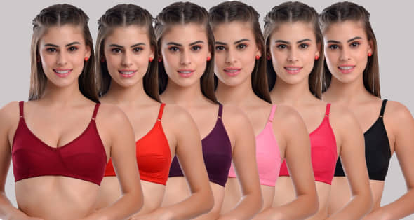 Kiran Enterprises Pack of 6 Cotton Blend Non Padded Women's Everyday Bra ( Multicolor )
