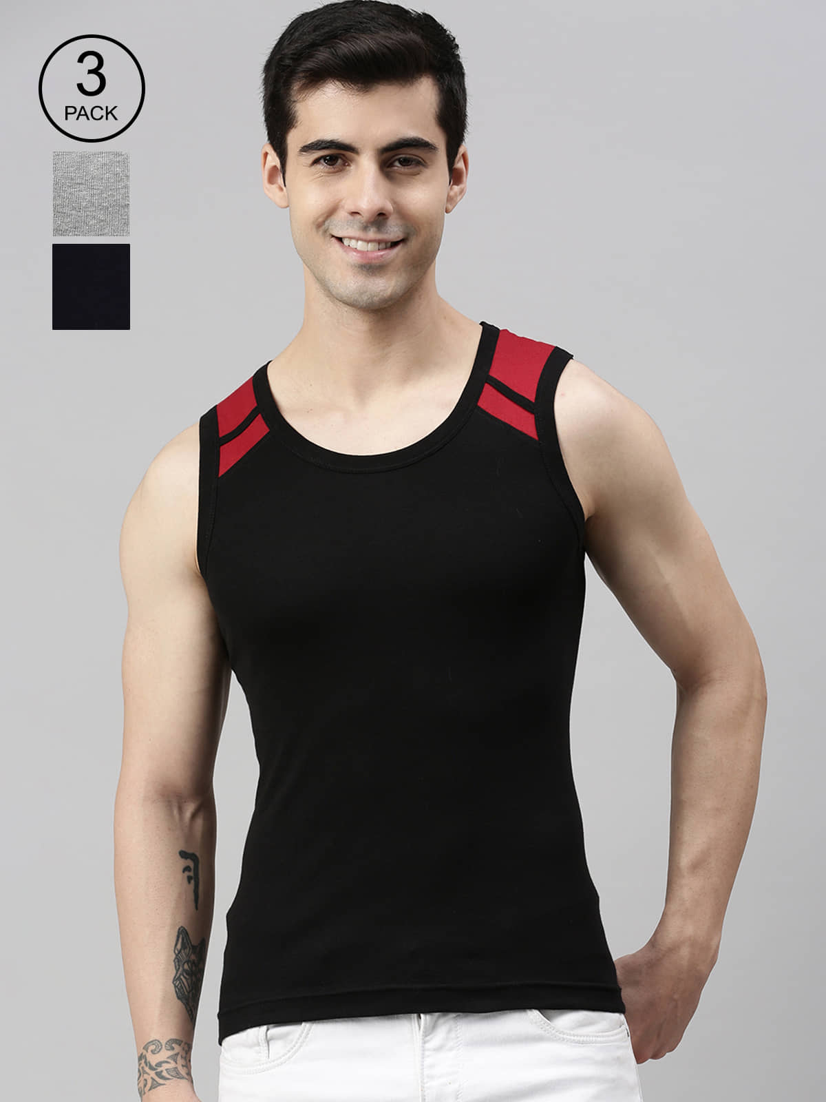 Pack of 3 Lux Cozi - Multicolor Cotton Men's Vest - Nightwear & Loungewear | Buy online on ZillyBuy