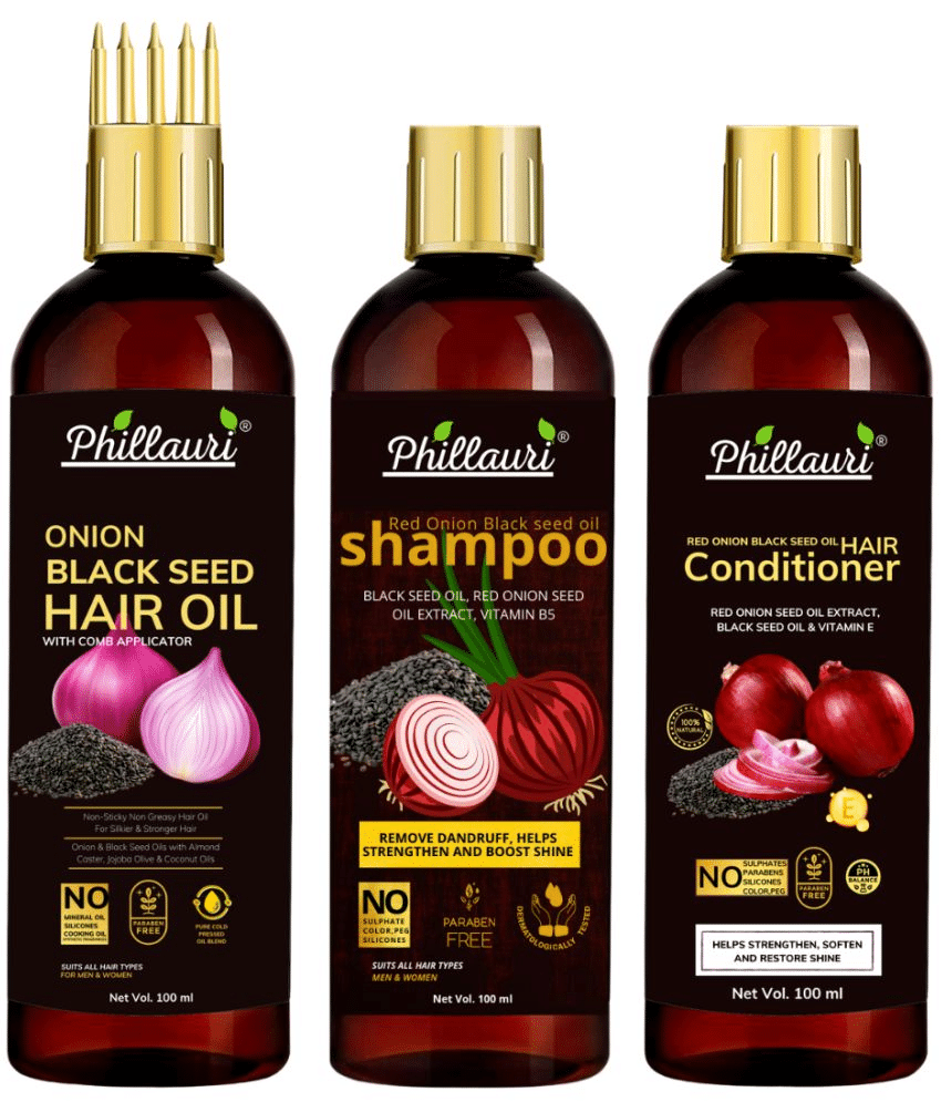Phillauri Red Onion Black Seed Oil Ultimate Hair Care Kit for Hair Fall Control (Shampoo (100 ML) + Hair Conditioner (100 ML) + Hair Oil (100 ML)) Phillauri Red Onion Black Seed Oil Ultimate Hair Care Kit for Hair Fall Control (Shampoo (100 ML) + Hair Conditioner (100 ML) + Hair Oil (100 ML))