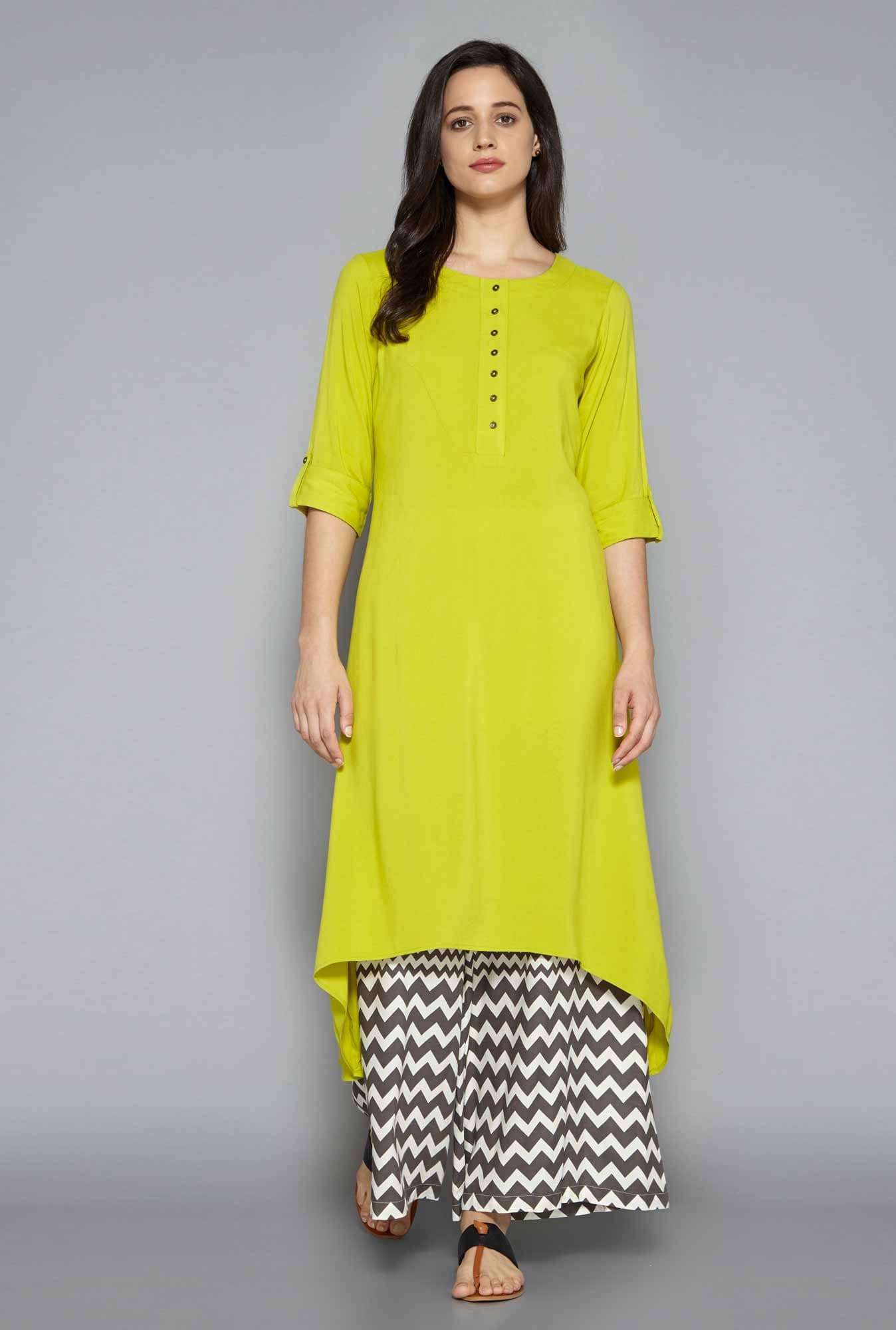     			Pistaa - Lime Green Viscose Women's Asymmetrical Kurti ( Pack of 1 )