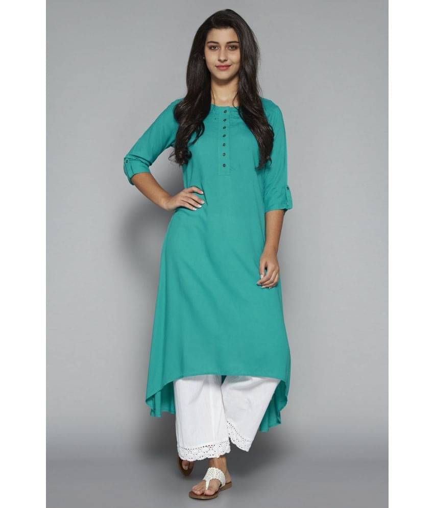 Pistaa - Turquoise Viscose Women's Asymmetrical Kurti ( Pack of 1 ) Pistaa - Turquoise Viscose Women's Asymmetrical Kurti ( Pack of 1 )