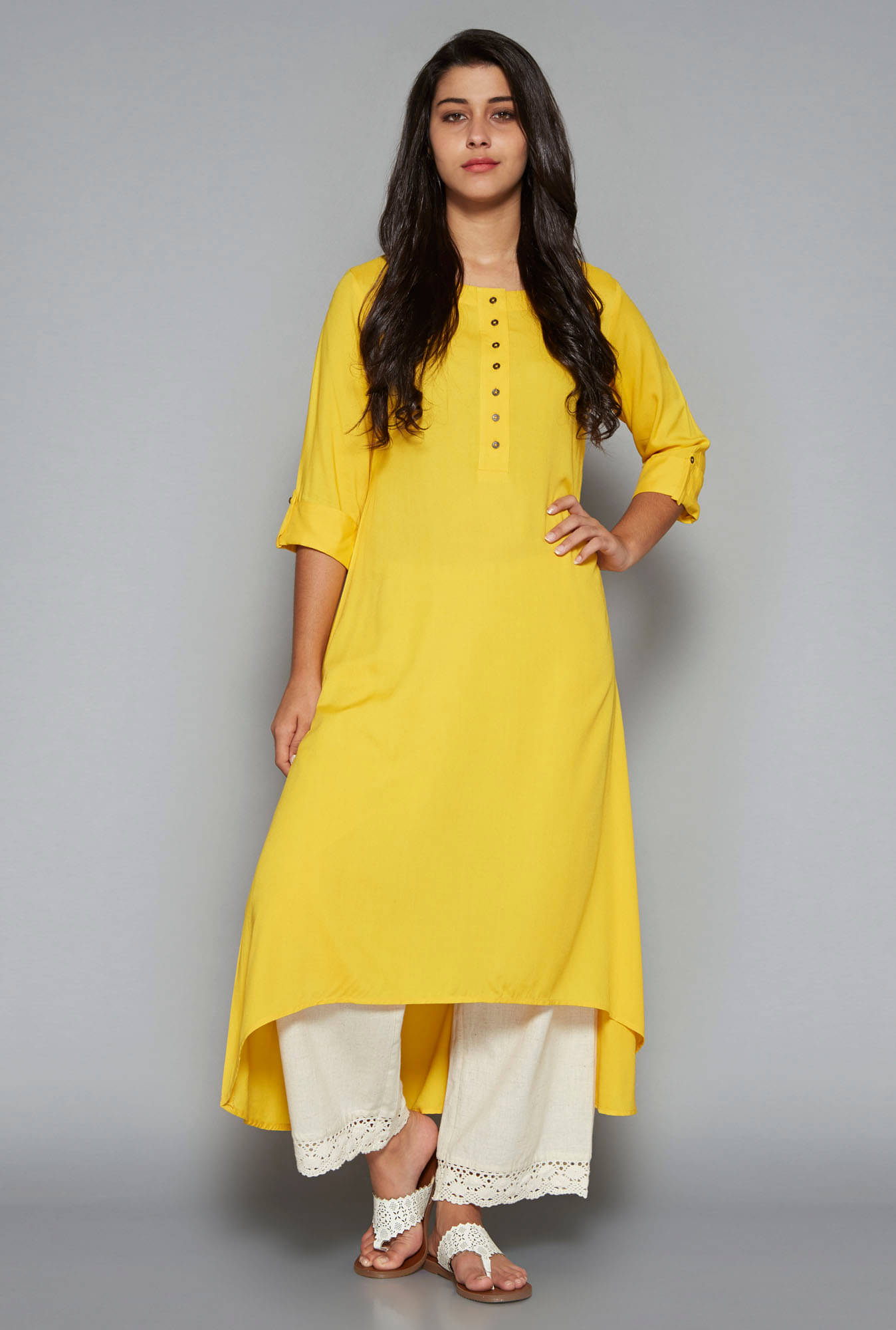     			Pistaa - Yellow Viscose Women's Asymmetrical Kurti ( Pack of 1 )