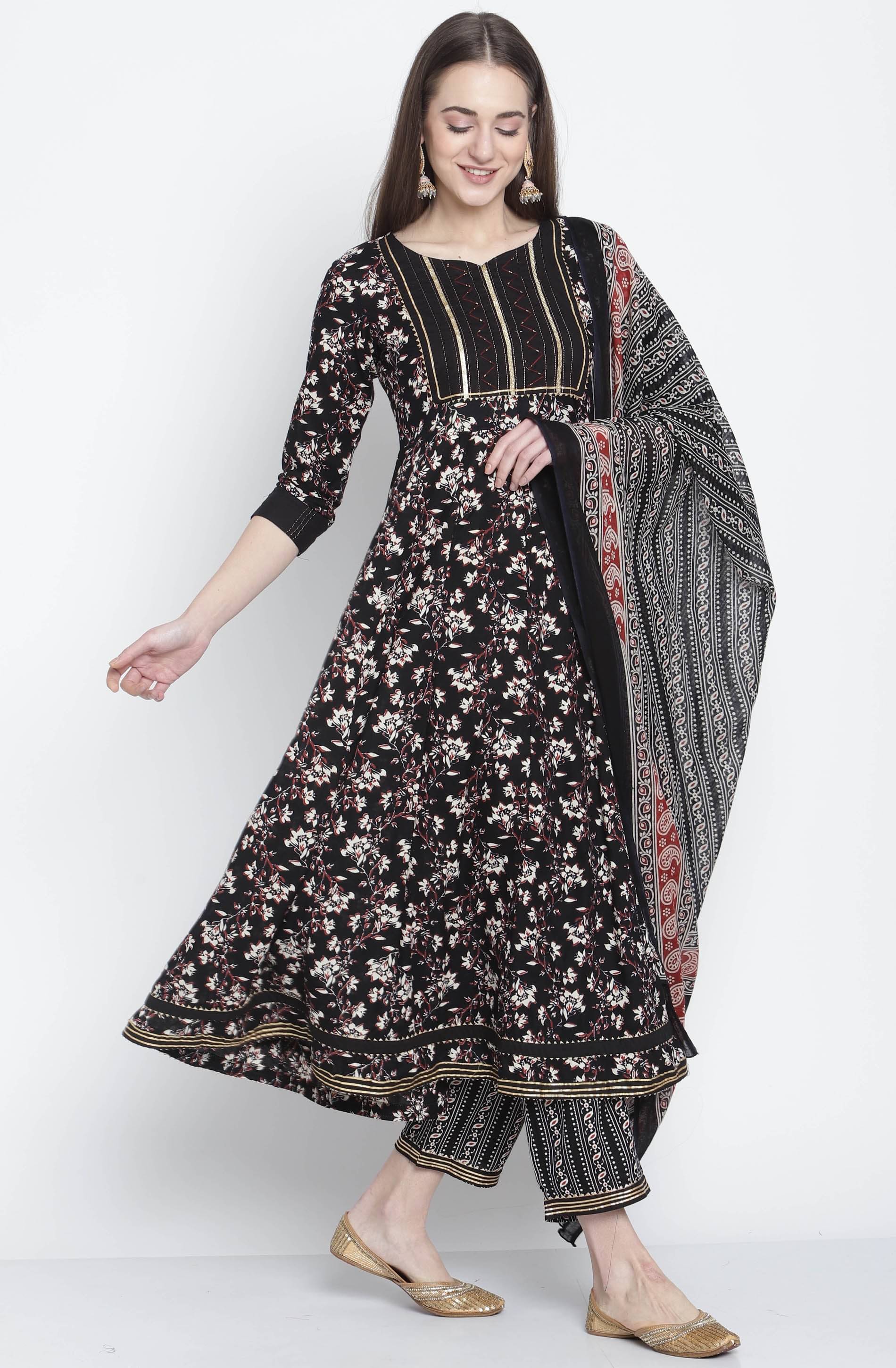     			Rajnandini - Black Anarkali Cotton Women's Stitched Salwar Suit ( Pack of 1 )