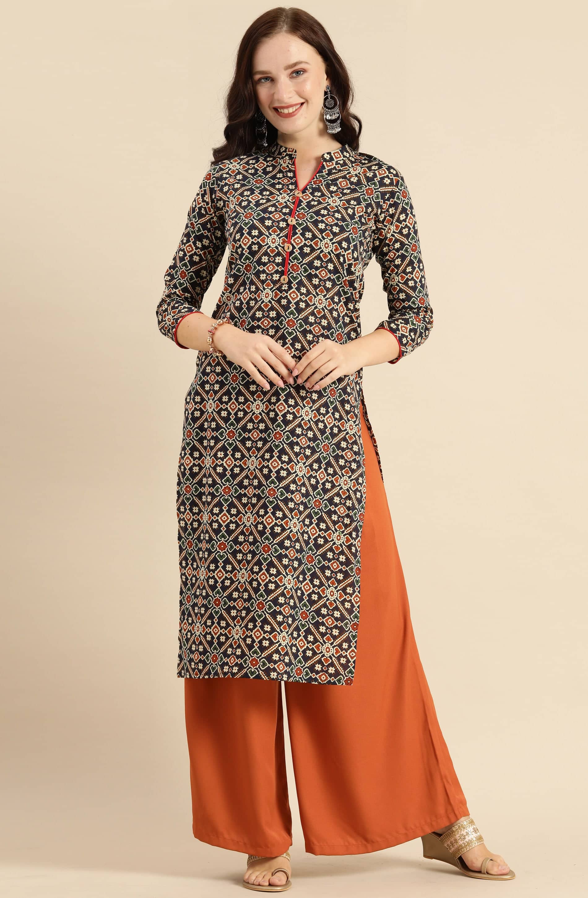 Rajnandini - Navy Blue 100% Cotton Women's Straight Kurti ( Pack of 1 ) - Kurtis, Tunics | Buy online on ZillyBuy
