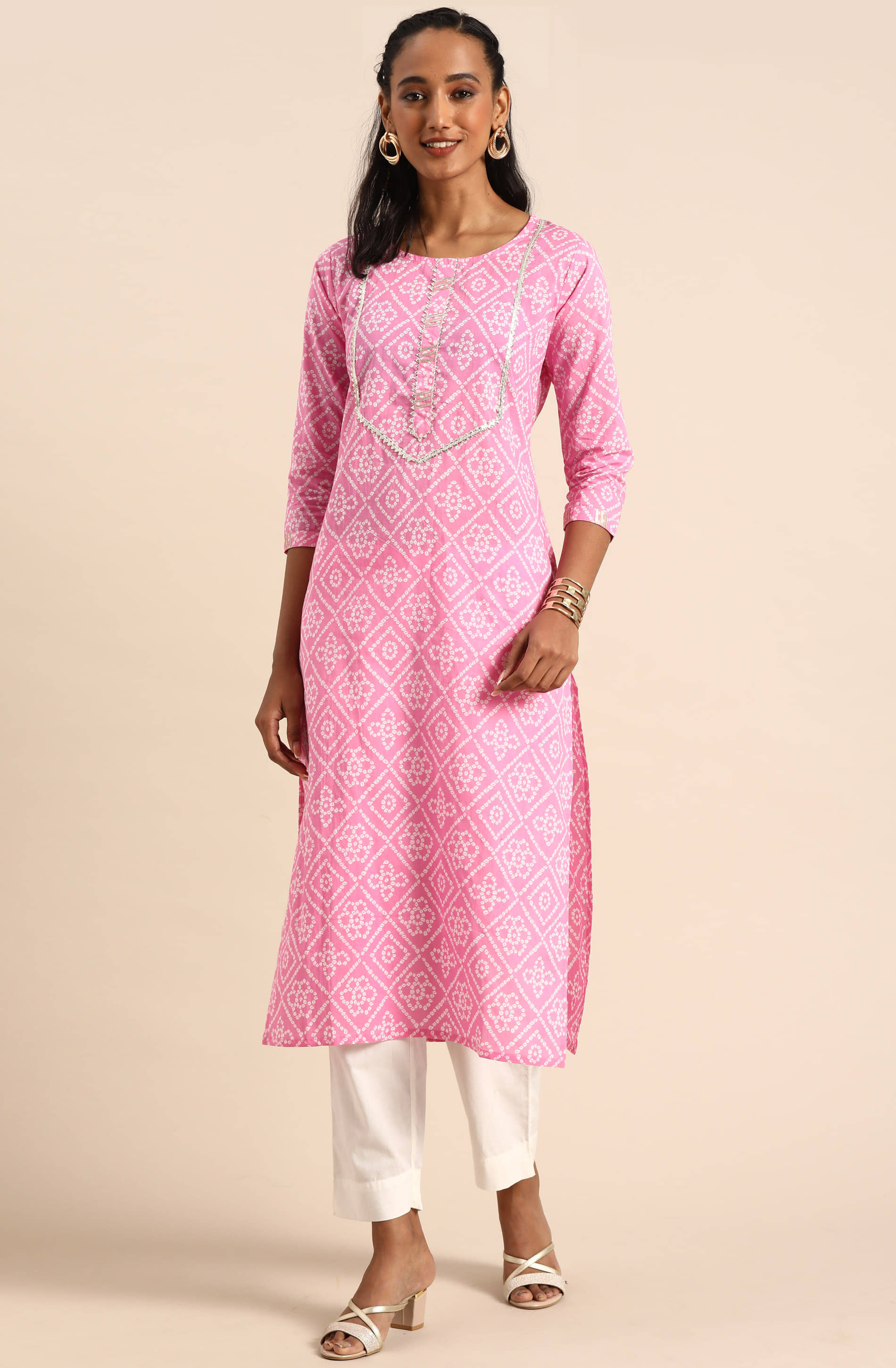Rajnandini - Pink 100% Cotton Women's Straight Kurti ( Pack of 1 )