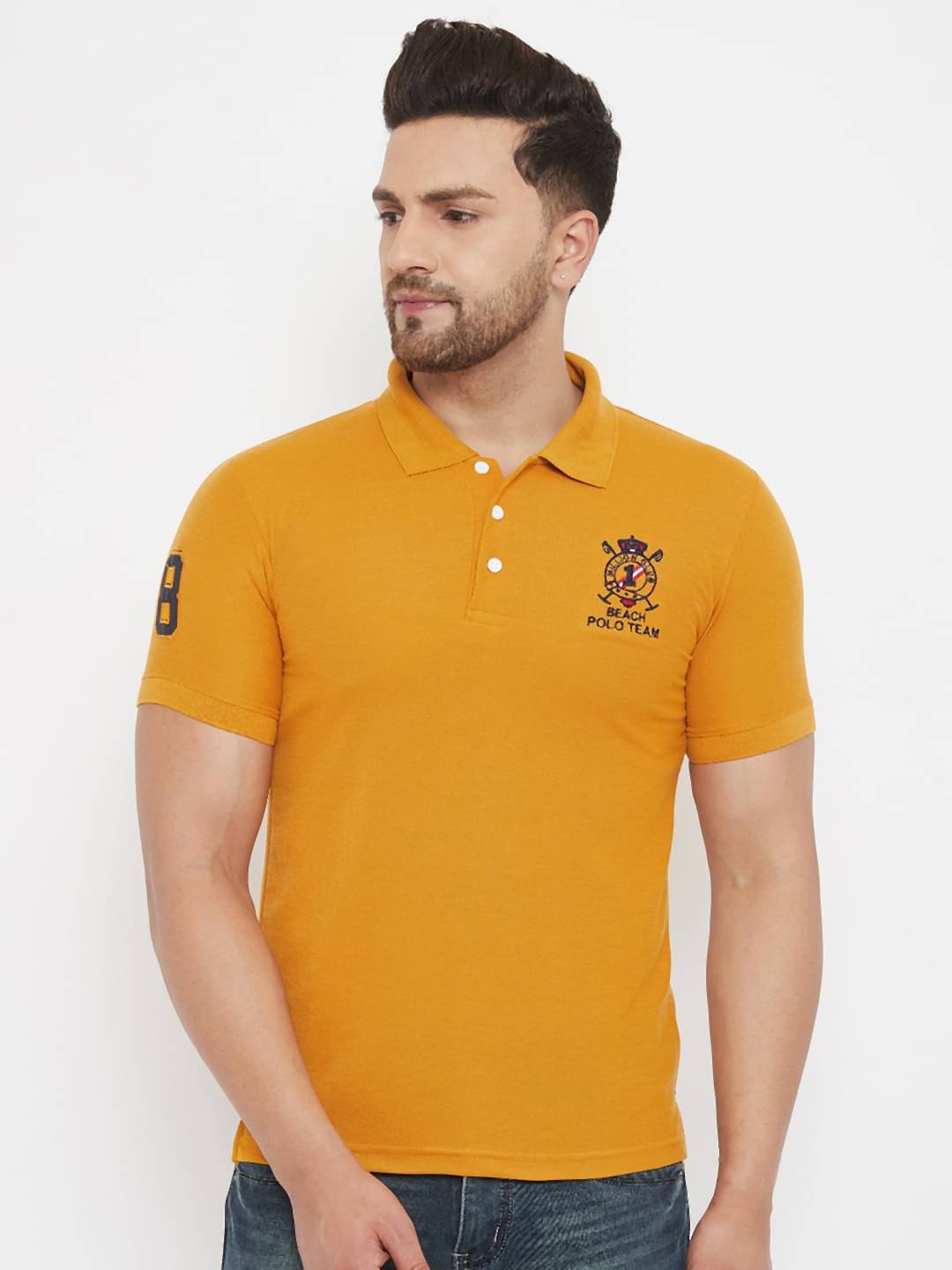 The Million Club Pack of 1 Polyester Regular Fit Printed Half Sleeves Men's Polo T Shirt ( Mustard ) The Million Club Pack of 1 Polyester Regular Fit Printed Half Sleeves Men's Polo T Shirt ( Mustard )