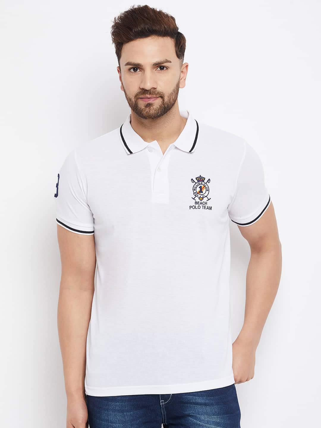 The Million Club Pack of 1 Polyester Regular Fit Printed Half Sleeves Men's Polo T Shirt ( White )