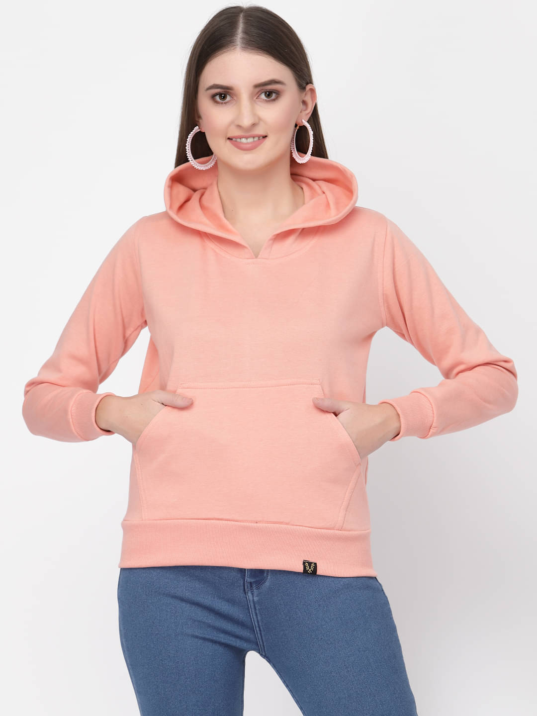     			Uzarus Cotton Peach Hooded Sweatshirt