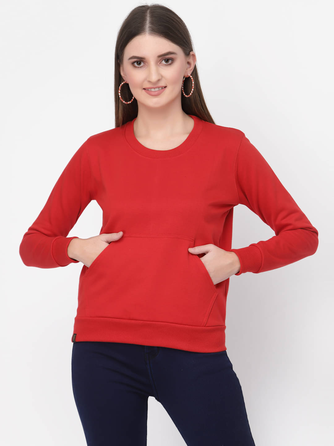     			Uzarus Cotton Red Zippered Sweatshirt