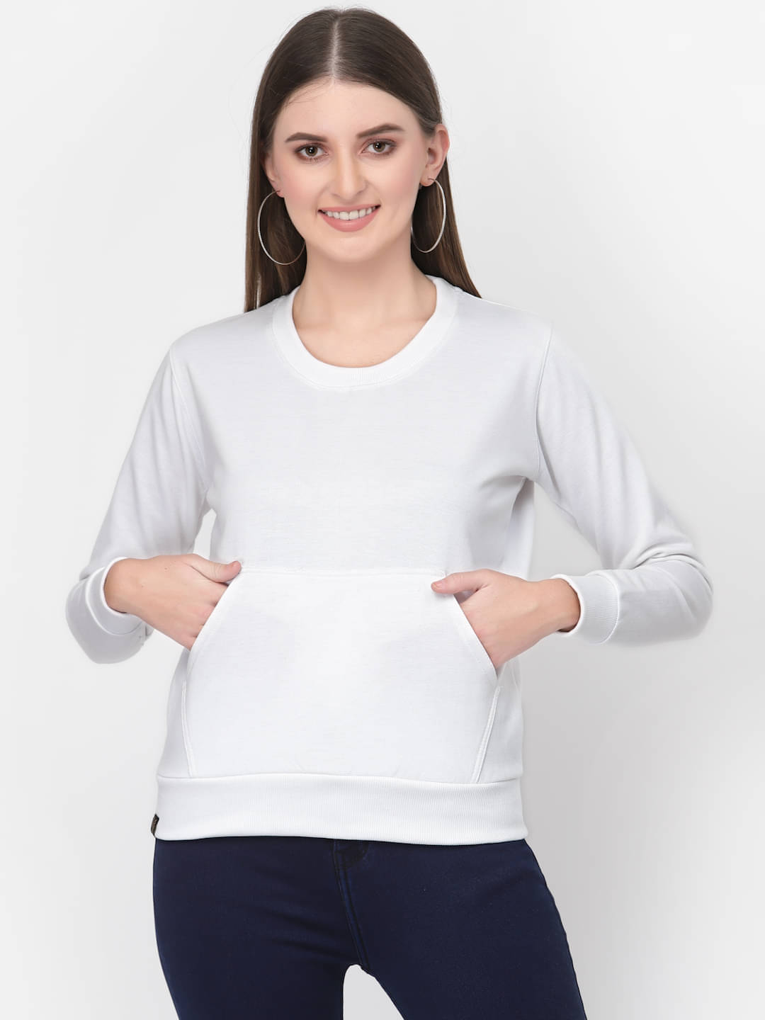     			Uzarus Cotton White Zippered Sweatshirt