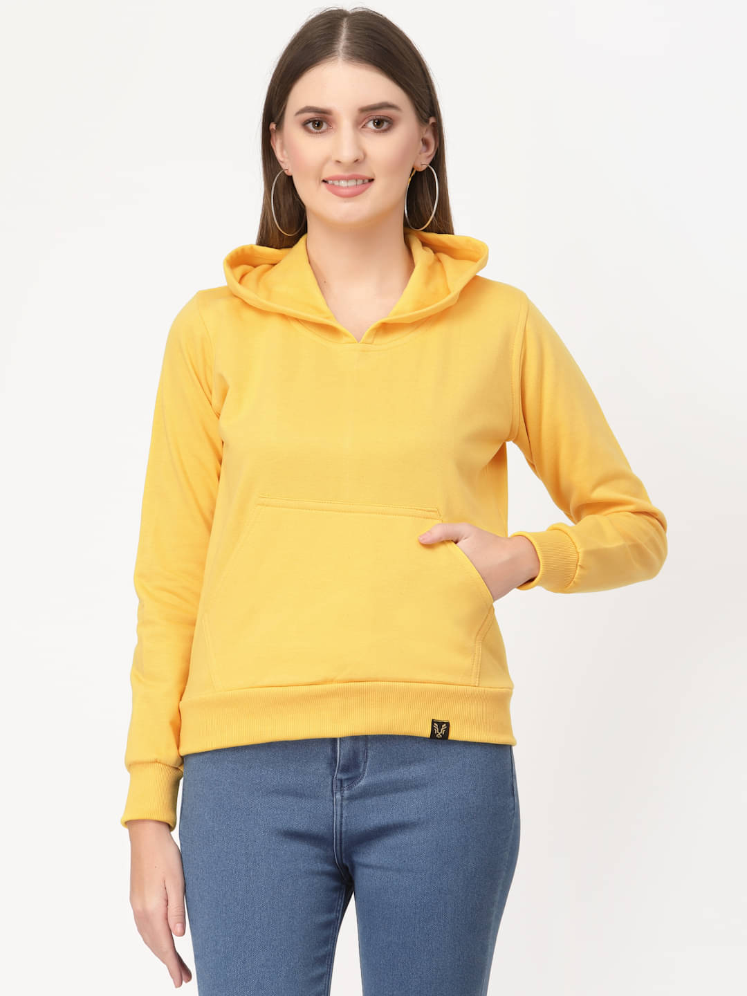     			Uzarus Cotton Yellow Hooded Sweatshirt