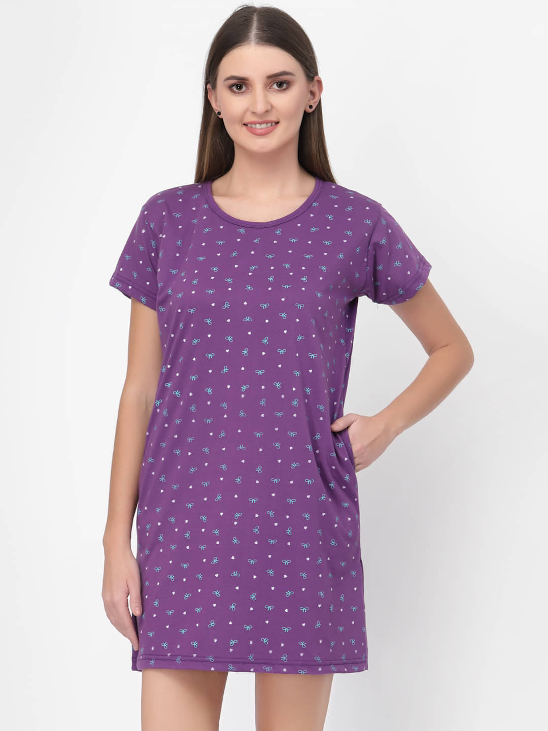 Uzarus Women Cotton Printed Regular Fit Round Neck T-Shirt ( Purple ) Uzarus Women Cotton Printed Regular Fit Round Neck T-Shirt ( Purple )