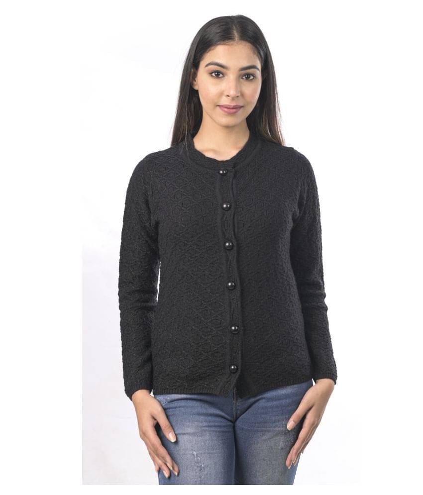 Varenyam Women Acrylic Round Neck Cardigan ( Black )     			Varenyam Women Acrylic Round Neck Cardigan ( Black )
