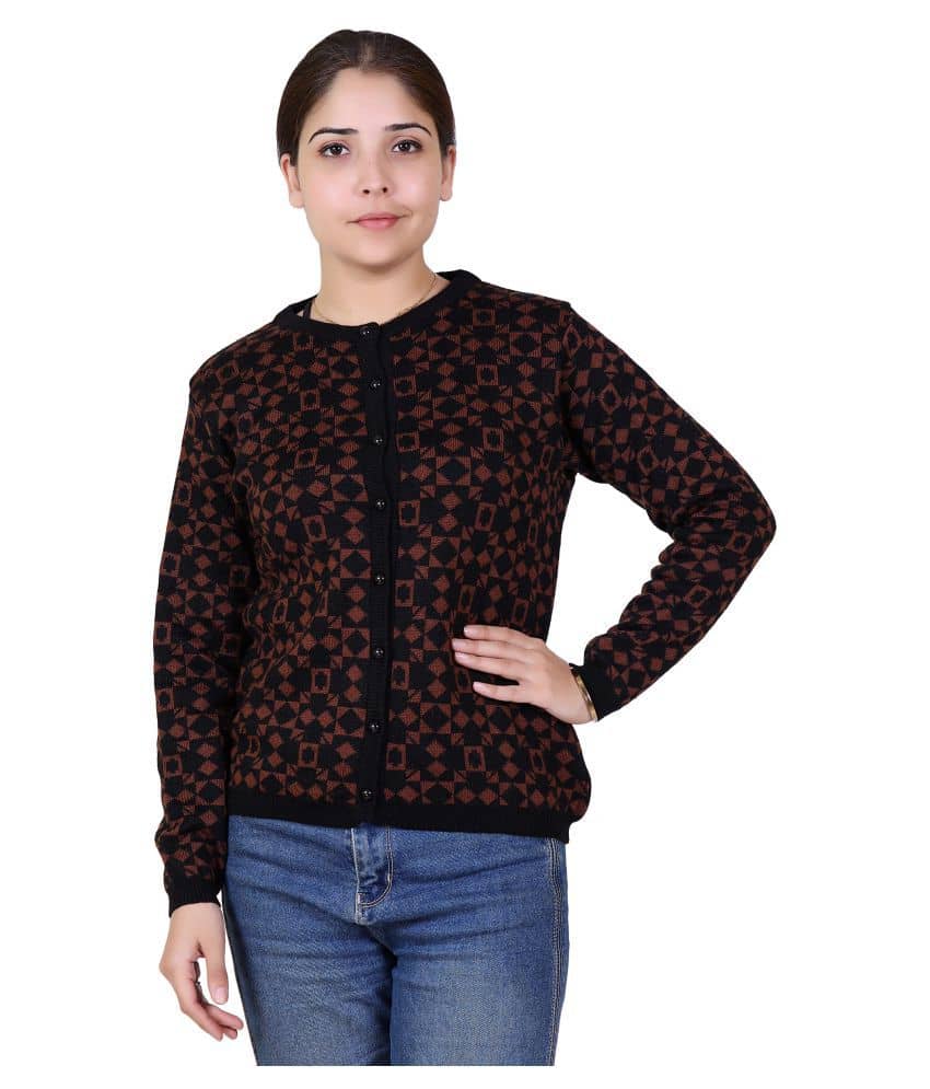 Varenyam Acrylic Brown Buttoned Cardigans - Single