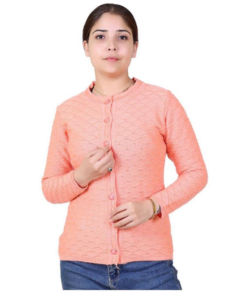     			Varenyam Acrylic Peach Buttoned Cardigans - Single