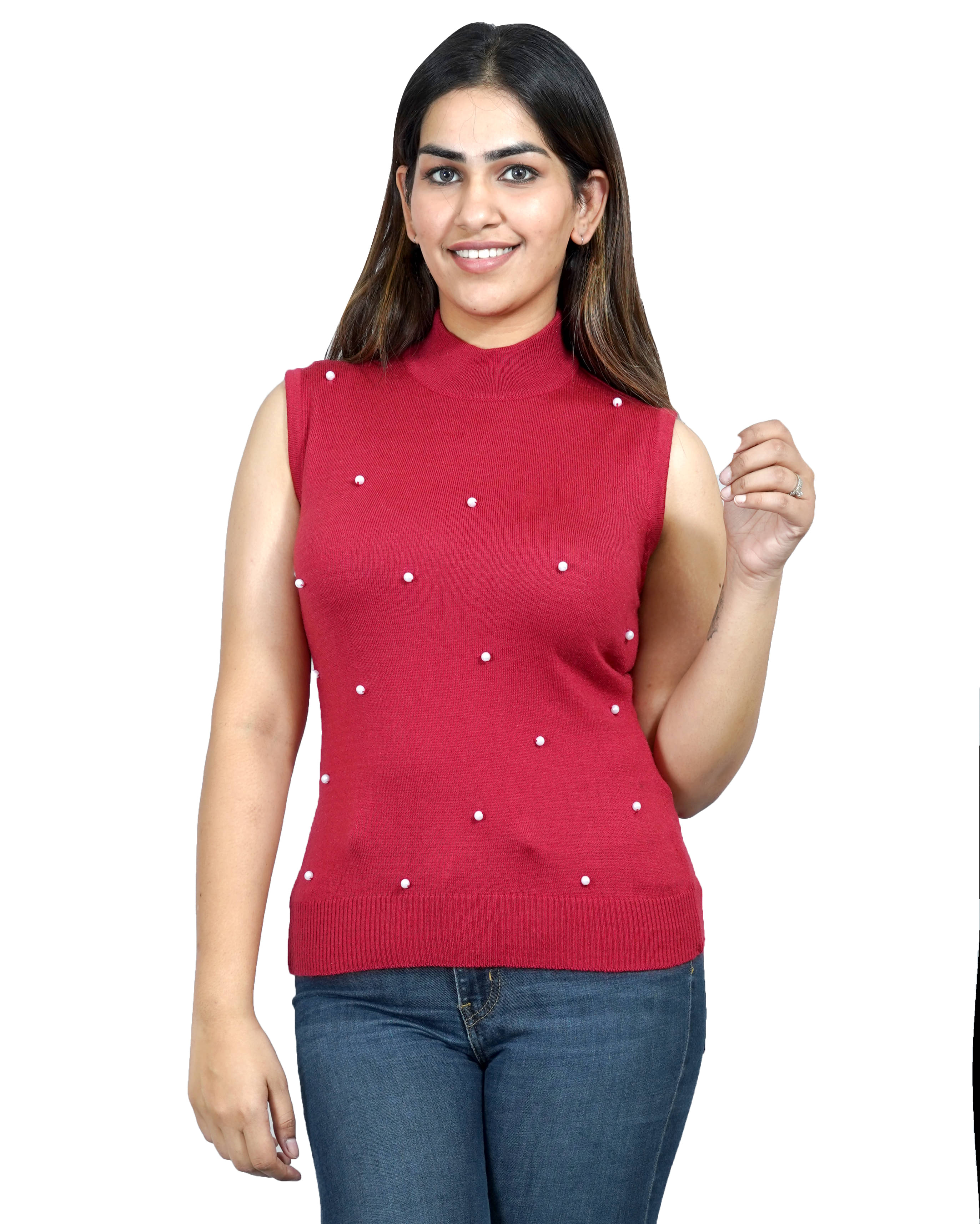     			Varenyam Acrylic Red Buttoned Cardigans -