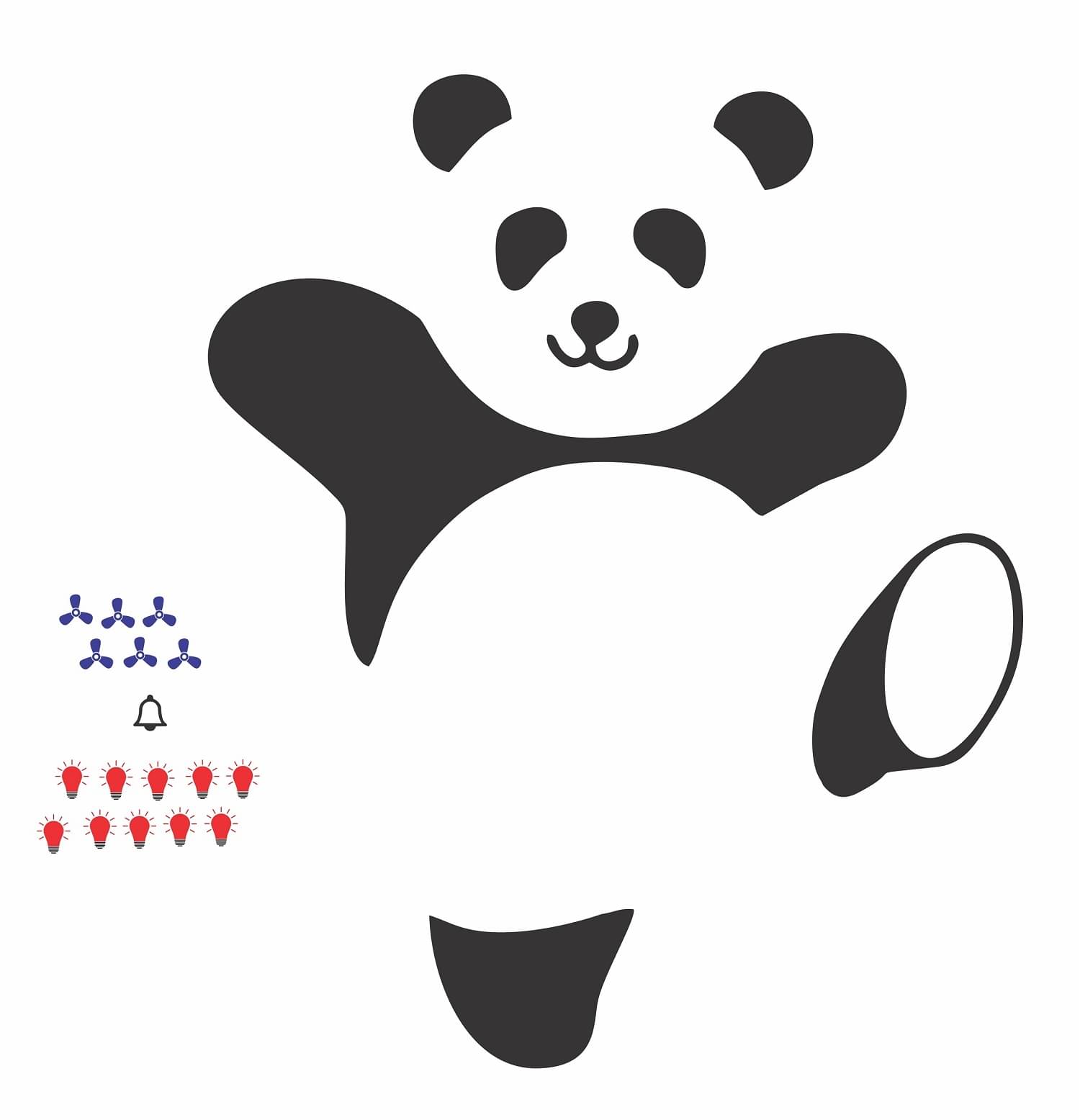     			Asmi Collection Cute Panda and Fan, Light, Bell Symbols Wall Sticker ( 30 x 22 cms )