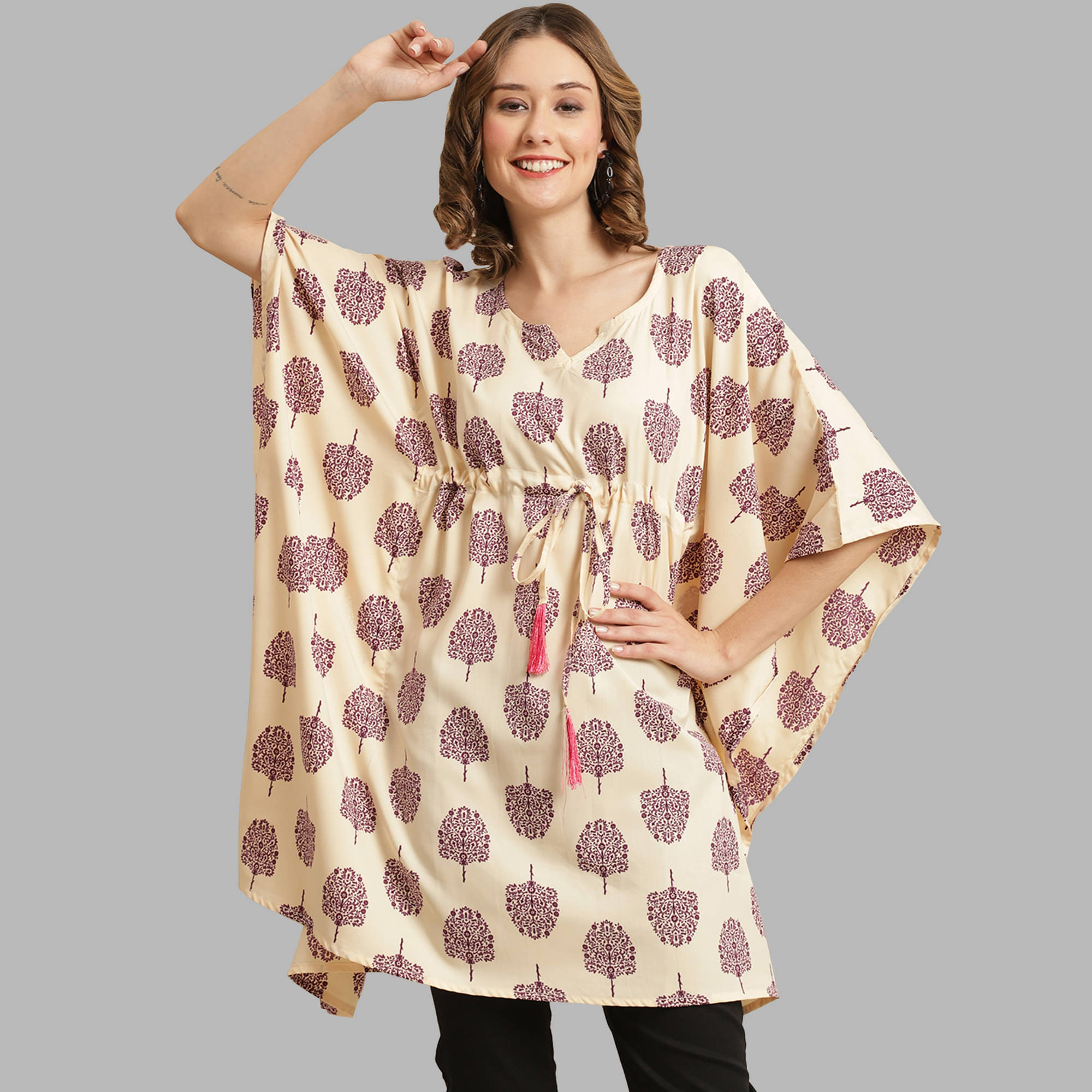Fabflee Women's Crepe Kaftan ( Beige )     			Fabflee Women's Crepe Kaftan ( Beige )
