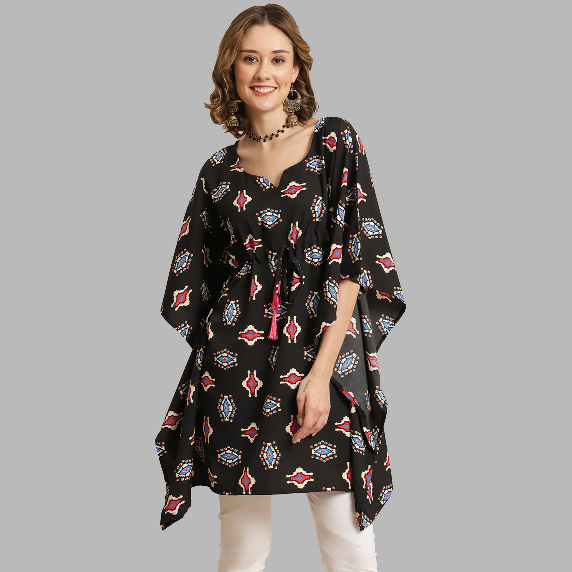     			Fabflee Women's Crepe Kaftan ( Black )