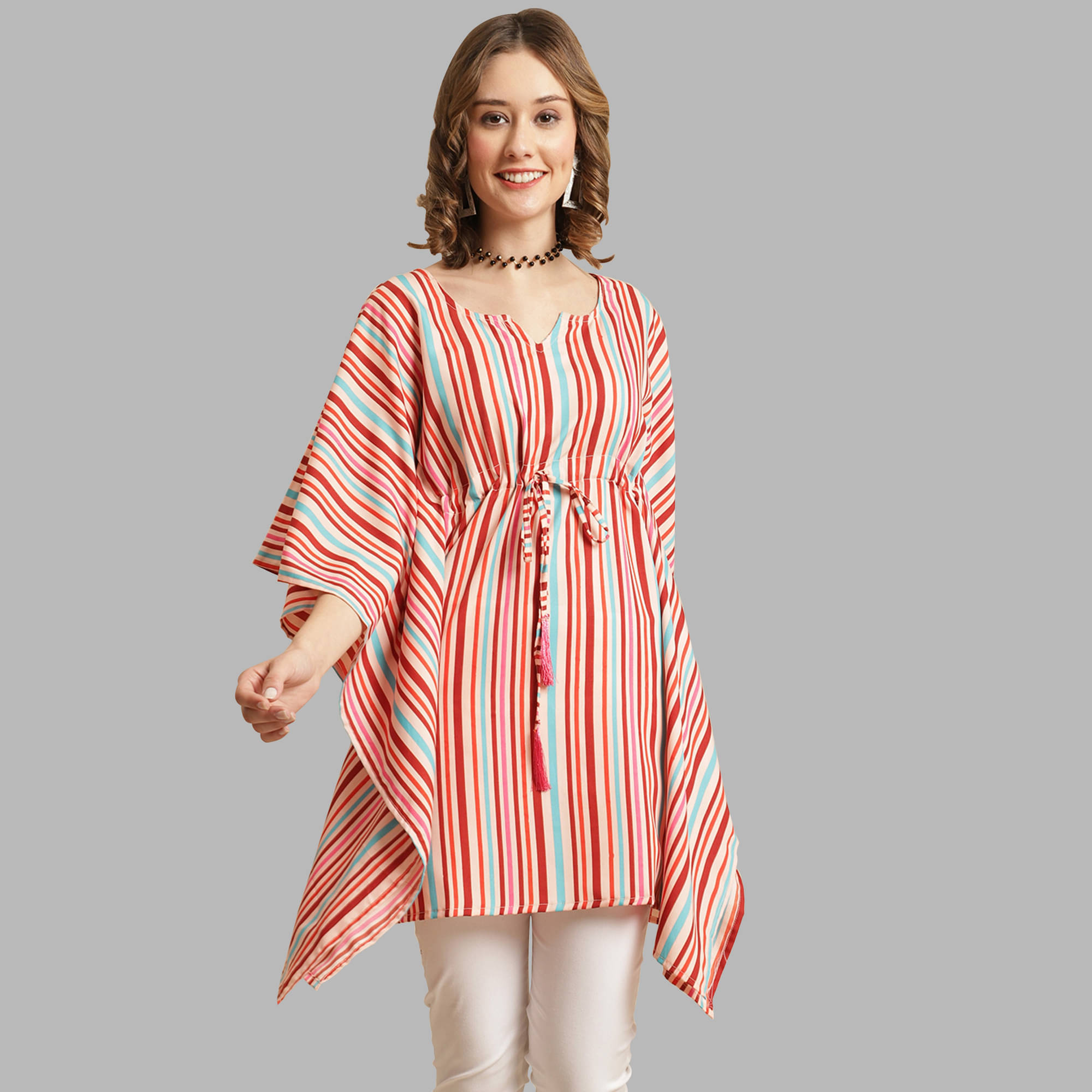 Fabflee - Multi Color Crepe Women's Kaftan ( Pack of 1 ) Fabflee - Multi Color Crepe Women's Kaftan ( Pack of 1 )