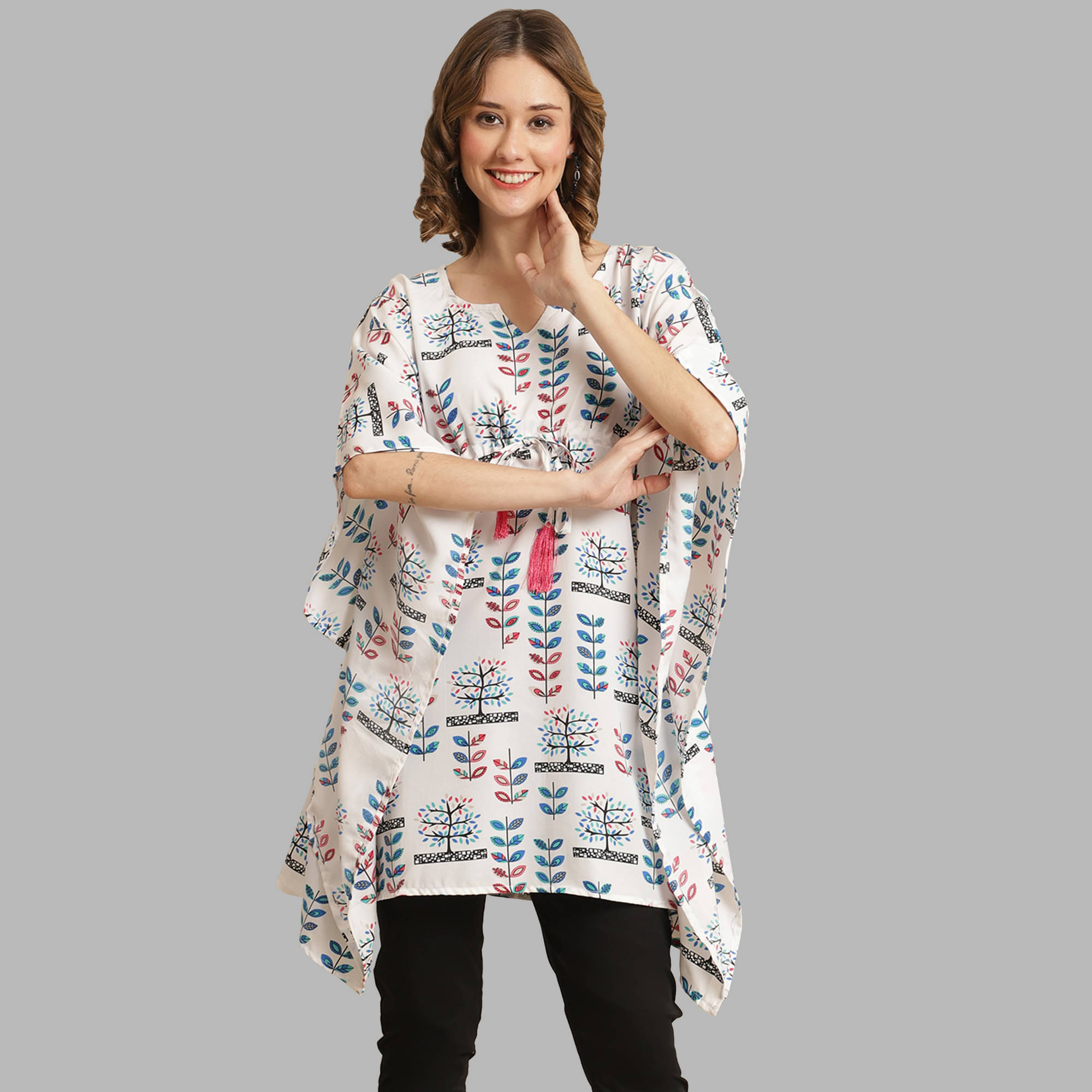     			Fabflee Women's Crepe Kaftan ( White )