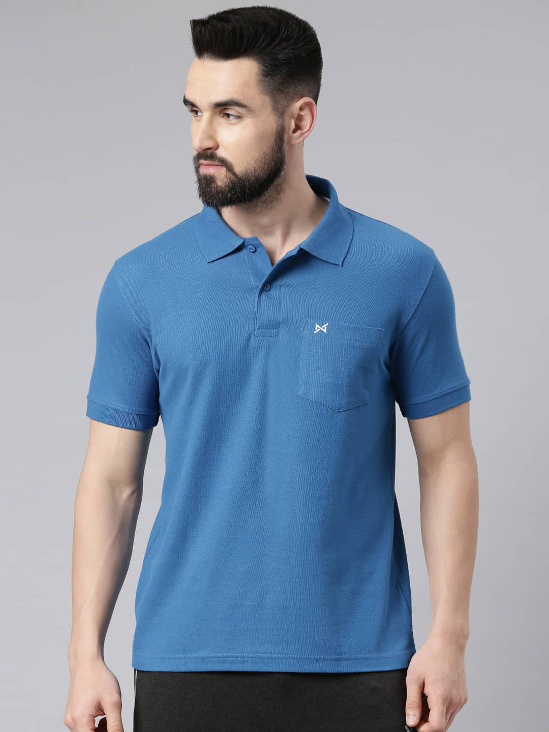Force NXT Pack of 1 Cotton Blend Regular Fit Solid Half Sleeves Men's Polo T Shirt ( Blue )