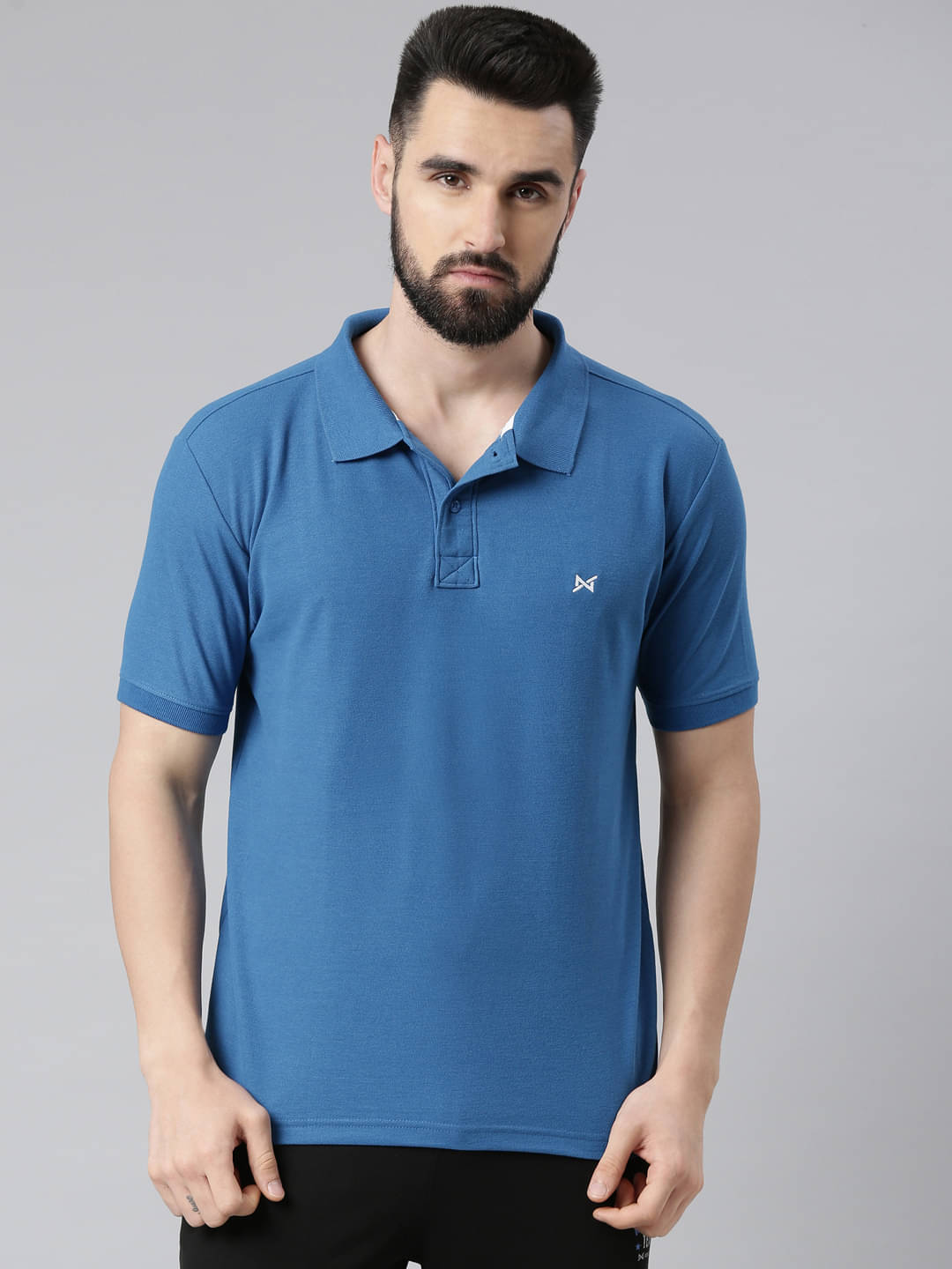     			Force NXT Pack of 1 Cotton Blend Regular Fit Solid Half Sleeves Men's Polo T Shirt ( Blue )
