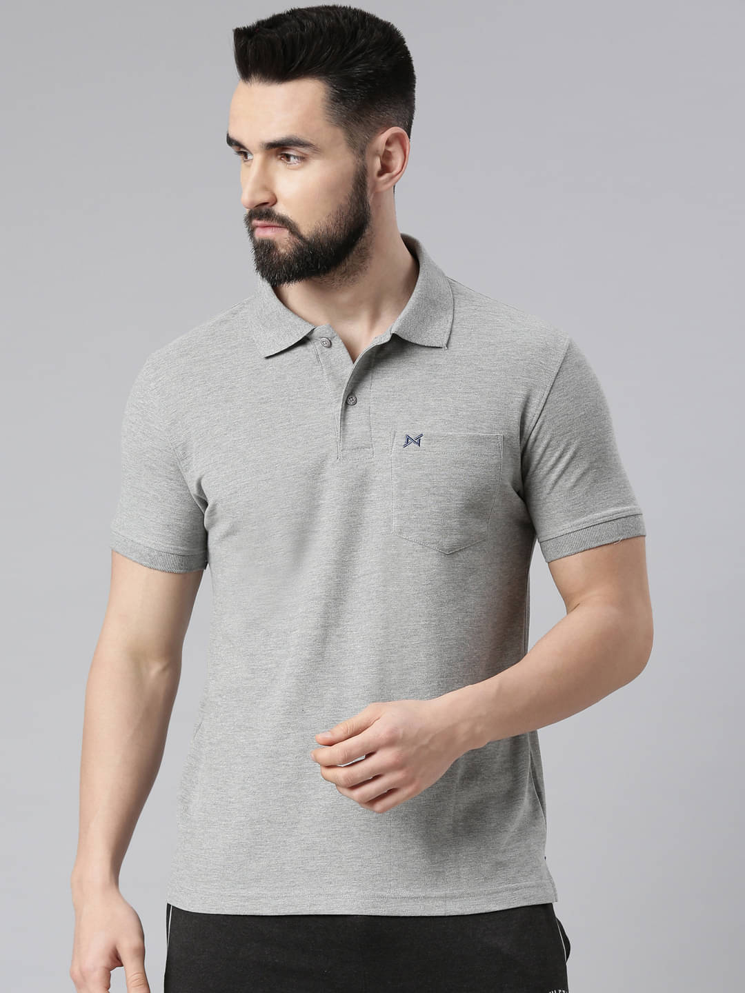     			Force NXT Pack of 1 Cotton Blend Regular Fit Self Design Half Sleeves Men's Polo T Shirt ( Grey )