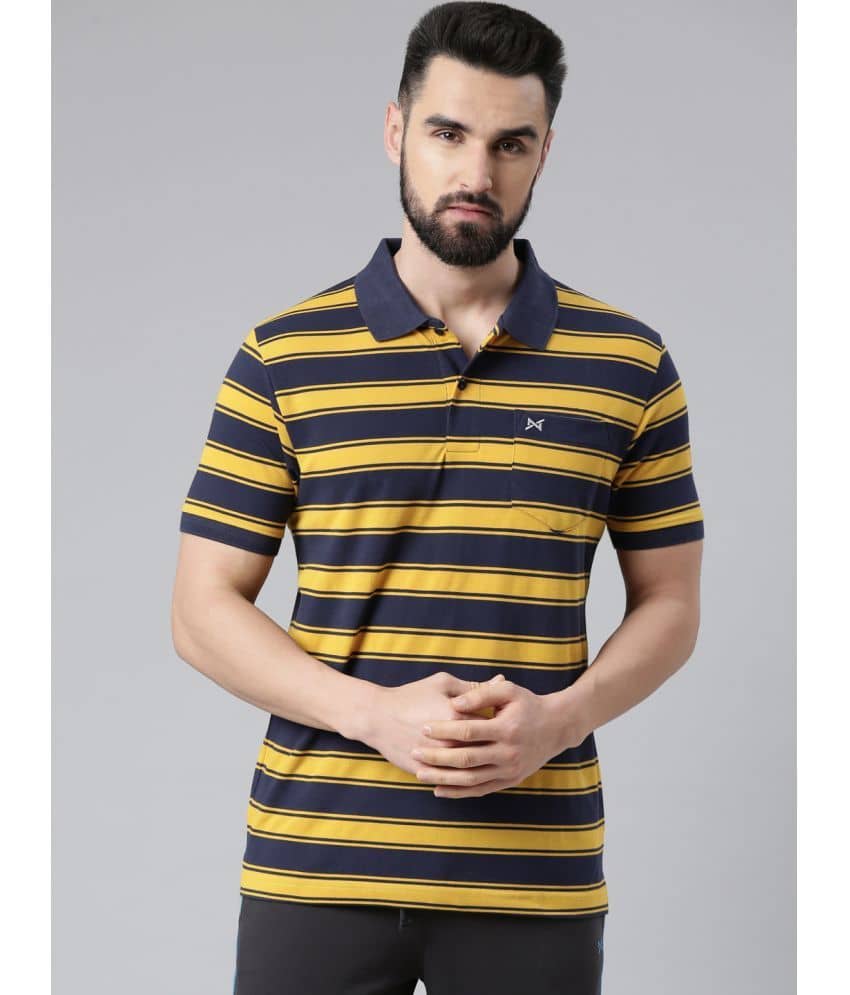 Force NXT Pack of 1 Cotton Blend Regular Fit Striped Half Sleeves Men's Polo T Shirt ( Multicolor )
