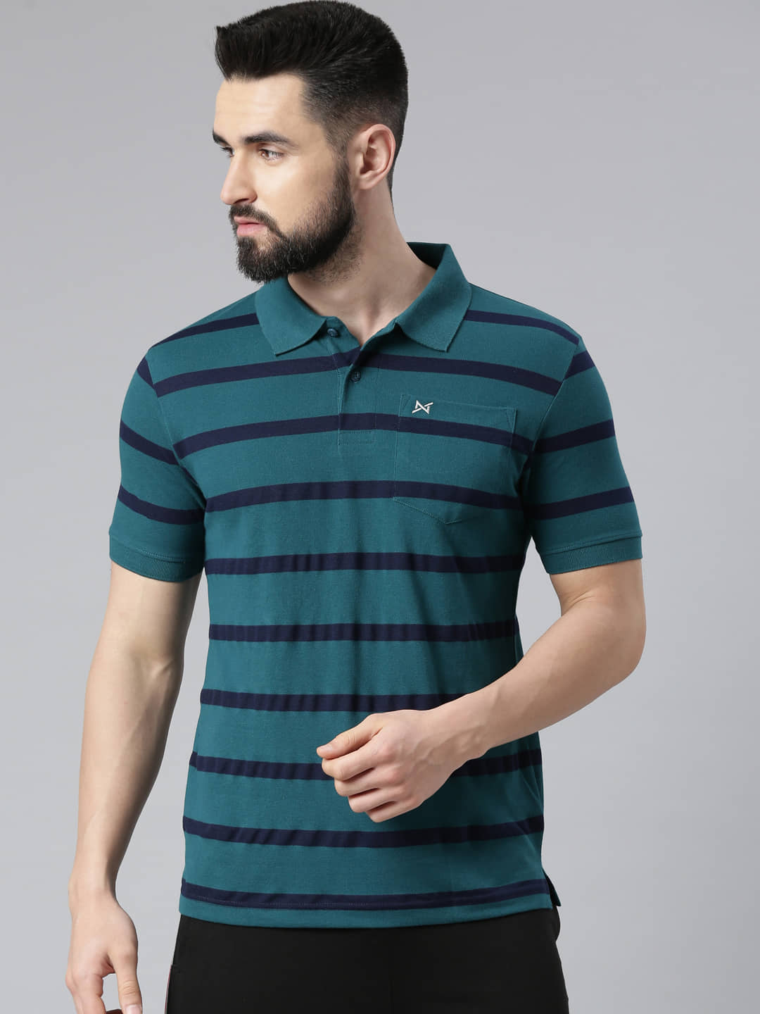 Force NXT Pack of 1 Cotton Blend Regular Fit Striped Half Sleeves Men's Polo T Shirt ( Multicolor )