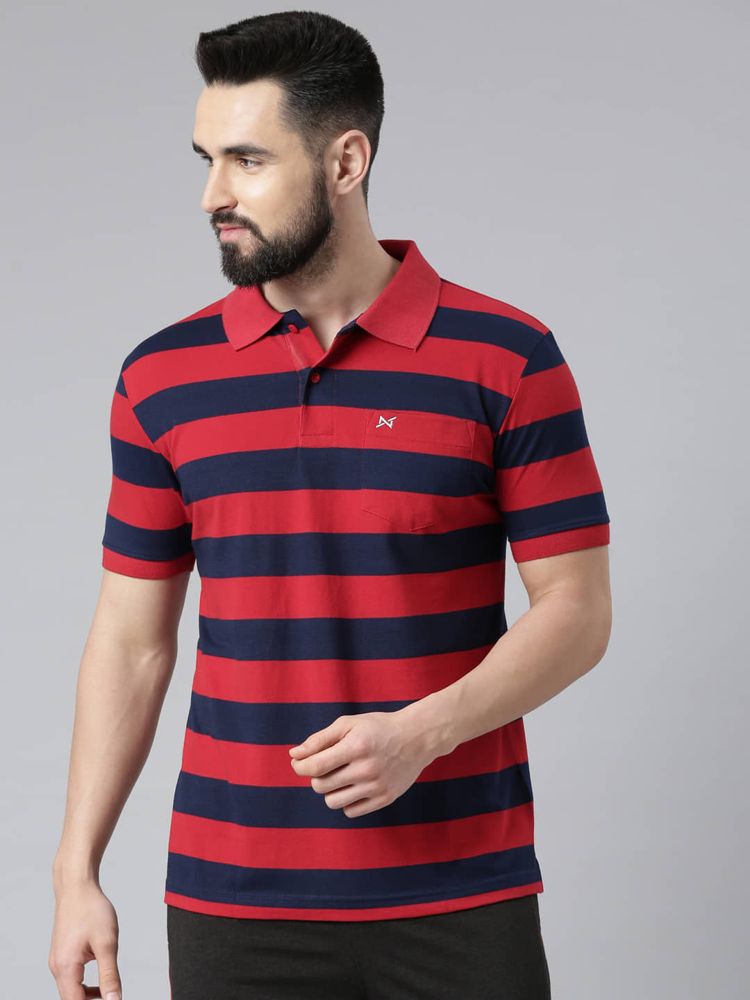 Force NXT Pack of 1 Cotton Blend Regular Fit Striped Half Sleeves Men's Polo T Shirt ( Multicolor )
