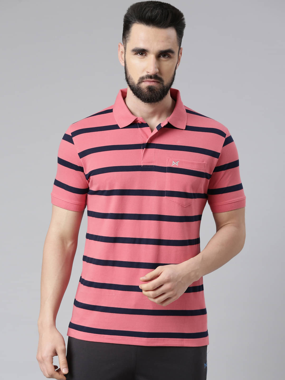     			Force NXT Pack of 1 Cotton Blend Regular Fit Striped Half Sleeves Men's Polo T Shirt ( Multicolor )