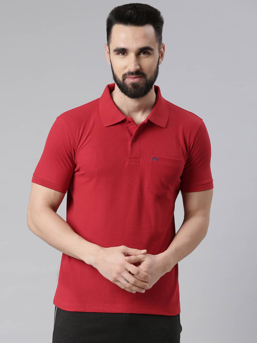Force NXT Pack of 1 Cotton Blend Regular Fit Solid Half Sleeves Men's Polo T Shirt ( Red )