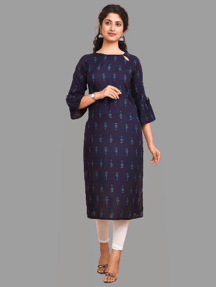     			JAITPURIYA - Blue Rayon Women's Straight Kurti ( Pack of 1 )