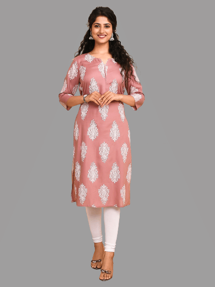 JAITPURIYA - Mauve Rayon Women's Straight Kurti ( Pack of 1 )     			JAITPURIYA - Mauve Rayon Women's Straight Kurti ( Pack of 1 )
