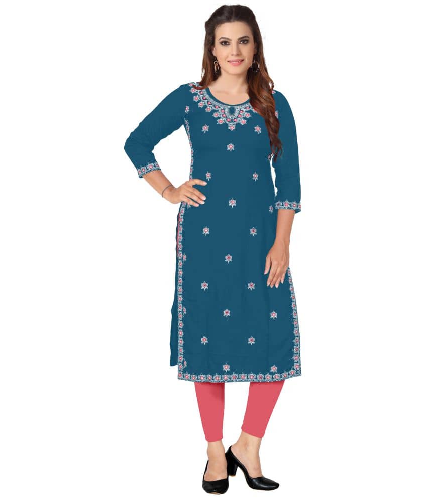 Kapadia - Blue Rayon Women's Straight Kurti ( Pack of 1 ) - Kurtis, Tunics | Buy online on ZillyBuy